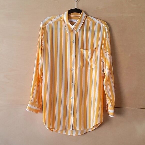 NWT Equipment Modest XS Daddy Blouse Shirt Top Silk Button Work Yellow White - Picture 2 of 10